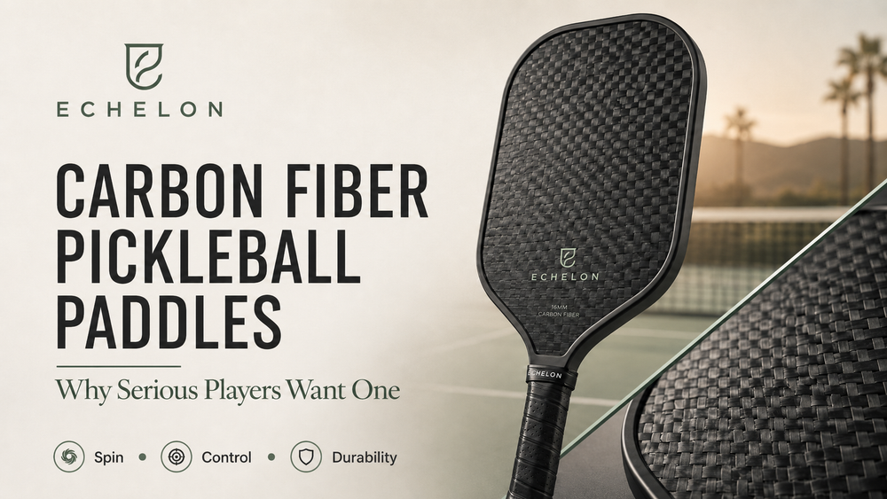 ECHELON APEX carbon fiber pickleball paddle with raw carbon texture for spin control and durability