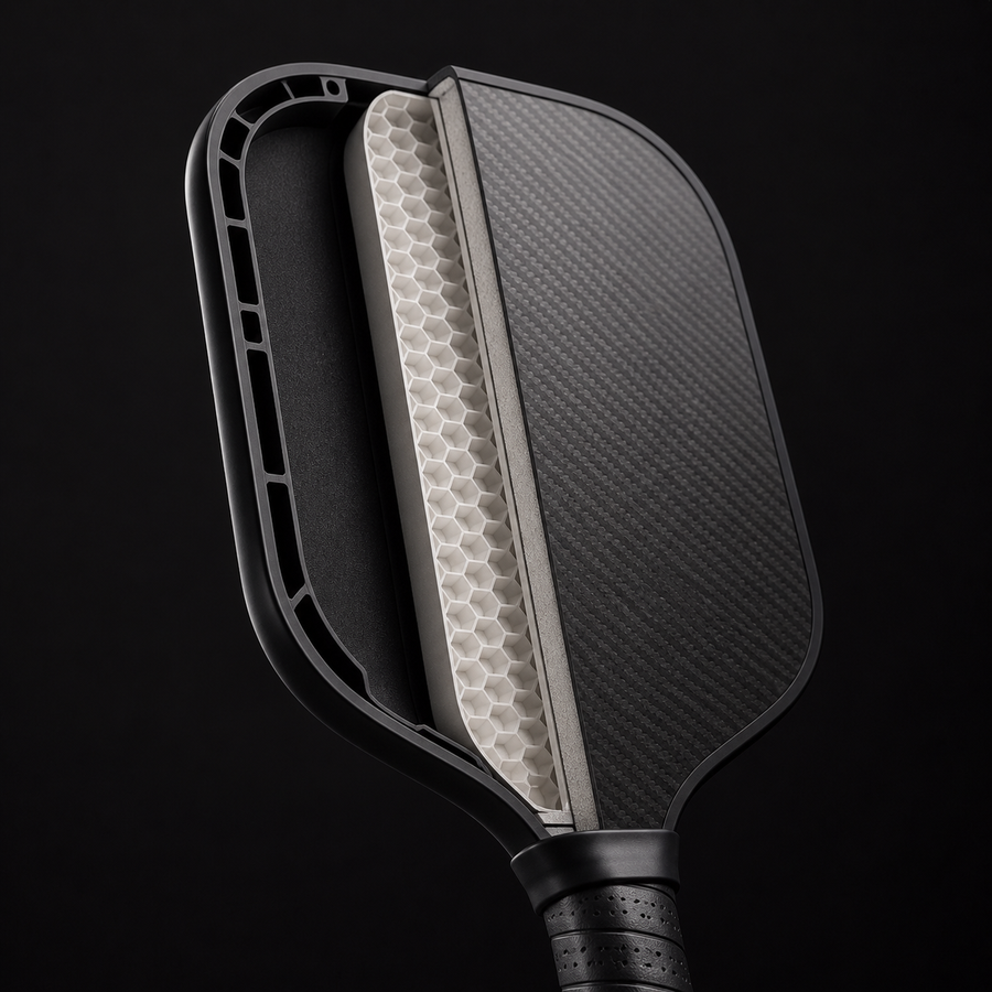 ECHELON APEX thermoformed carbon fiber pickleball paddle construction for durability and sweet spot stability